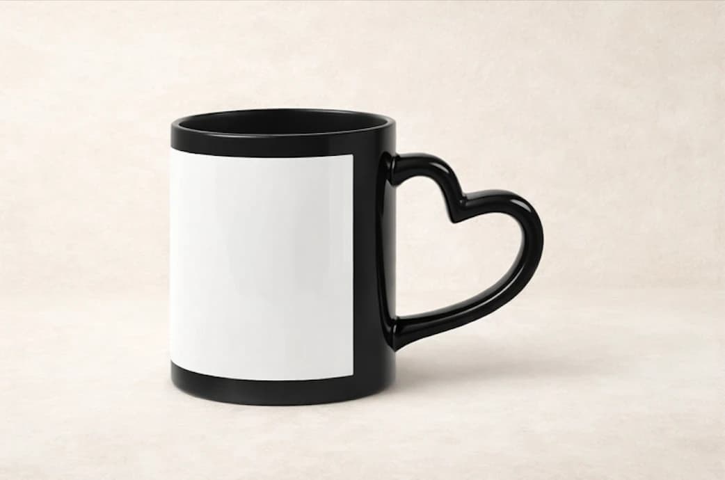 Heart Handled Photo Mug - Black